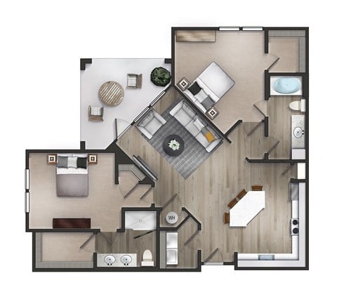 Floor plan for 2 beds, 2 baths, 1188 sqft